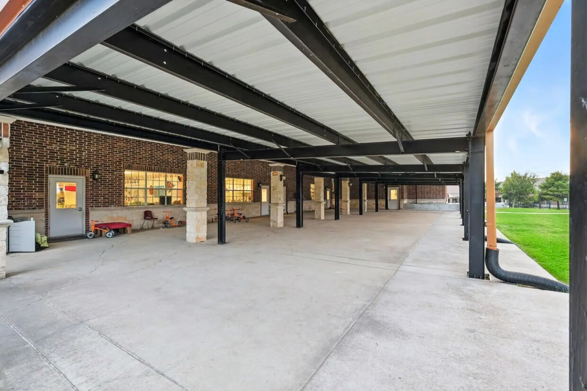 Covered outdoor pavilion with trikes